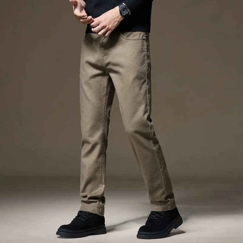 Mens Casual Cotton Pants Straight Business Work Trousers