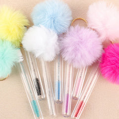 Eyelash Brush Tube With Pompom Lash Extension Makeup Brush Dustproof Eyebrow Comb Beauty Tools