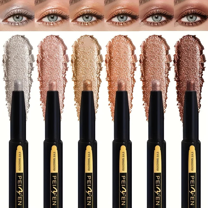 [Eyeshadow] Multifunctional Shimmer Eyeshadow Pen Set - 6 Colors,Long-Lasting High Satin & Matte Neutral Brown Eyeshadow Pencils