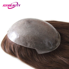 Straight Human Hair Wigs for Women Full PU Toupee 100% Real Human Hair Blonde Human Hair Replacement System Unit Natural Brown