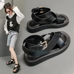 woman Summer fashion New Sandals for Female Students Comfortable Thick Bottom Fairy Style Cross Strap Beach Sandals