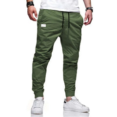 Men Cargo Pant Long Pants Solid Straight Trousers Lace Up Elastic Waist Slim Fit Pocket Splice Casual Drawstring Autumn