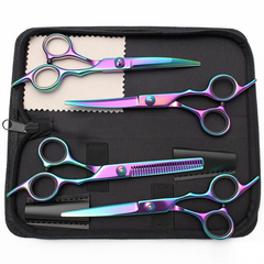 6 Inch Professional Dual Use Scissors for Hair Cutting and Pet Grooming Straight Curved Thinning Comb Stainless Steel Salon