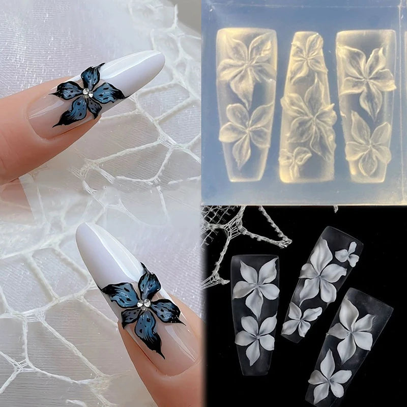 Nail Art Mold 3D Carving Curved Lily Flower Transparent Nail Art Decorations DIY Silicone Template