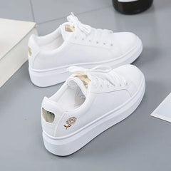 Fashion Women's Vulcanize Shoes 2025 New Casual Classic Solid Color PU Leather Shoes Woman Casual White Shoes Flats Sneakers