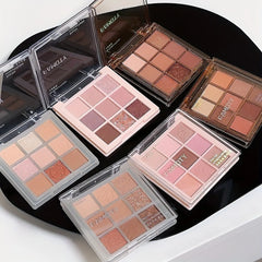 9 Colors Eyeshadow Palette, Dark Black Grey Silvery Color Shimmer Matte Glitter Finish Smokey Style