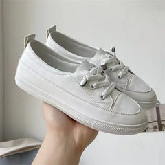 Women Sneakers Vulcanize Shoes Spring Breathable Flats Solid Color Leather Pu Flat Shoes Young Woman Casual White Nurse Shoes