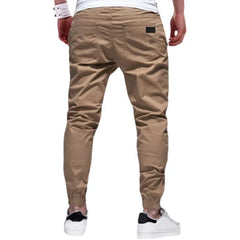 Men Cargo Pant Long Pants Solid Straight Trousers Lace Up Elastic Waist Slim Fit Pocket Splice Casual Drawstring Autumn