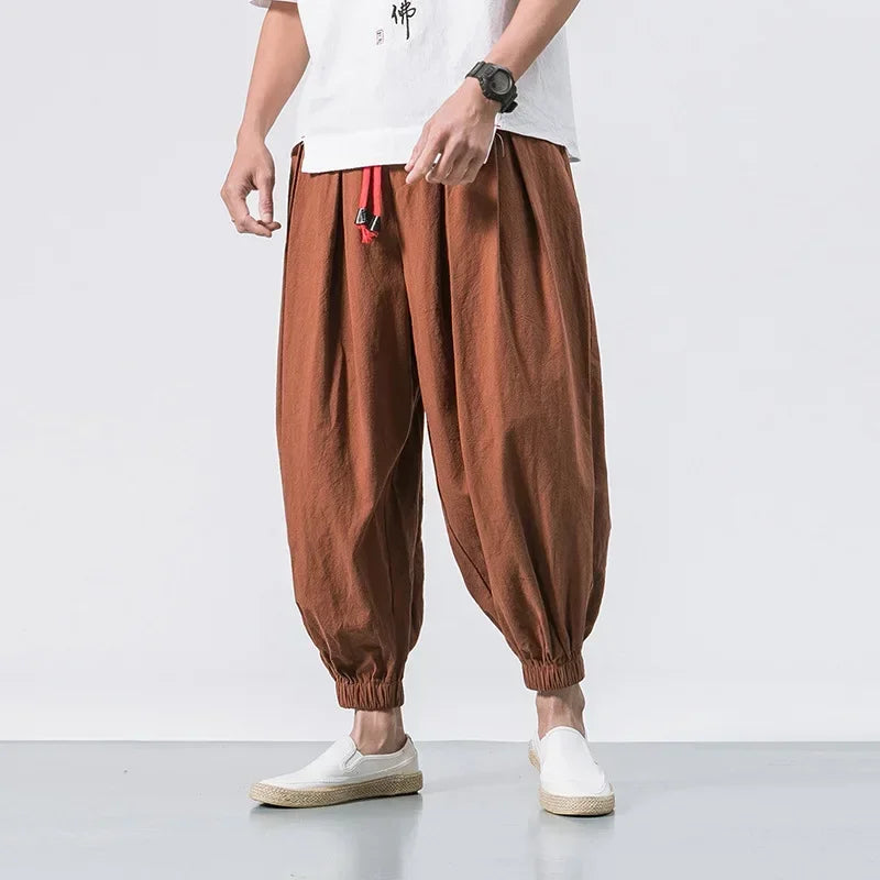 Fashion Harem Pants Men's Chinese Style Loose Cotton Linen Trousers Trend Streetwear Man Casual Pants Japanese Kimono Sweatpants