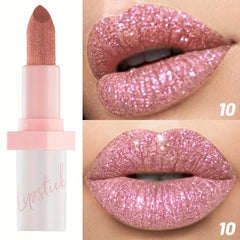 Metallic Pearlescent Lipstick, Long Lasting Waterproof Lip Makeup, Smooth Hydrating Formula for Plump Glossy Lips