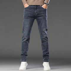 Men's Slim Fit Straight Leg Jeans European Style Versatile Business Casual Stretchy Long Pants