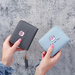 Cute Cartoon Printed Wallets for Women Kawaii PU Leather Small Mini Money Bag Coin Purse with Tassel
