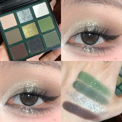 9 Colors Green Eyeshadow Palette Glitter Pearlescent Matte Eye Shadow Shimmer Makeup Long Lasting Women Beauty Eye Cosmetics