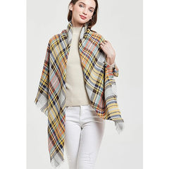59 X 59in Yellow Blue Womens Fall Winter Scarf Plaid Tassel Soft Warm Blanket Scarves Womens Shawl Wraps