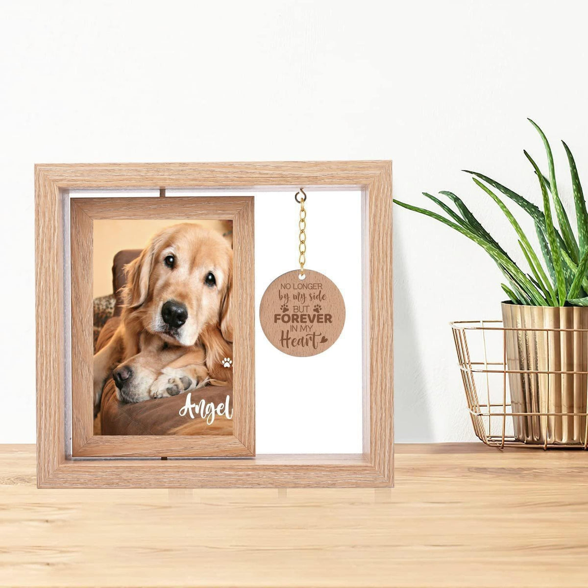 Solid wood photo frame desktop decoration – rotatable 4x6 square front view