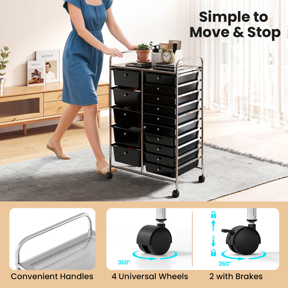 15 drawer rolling storage cart – home office bedroom organization