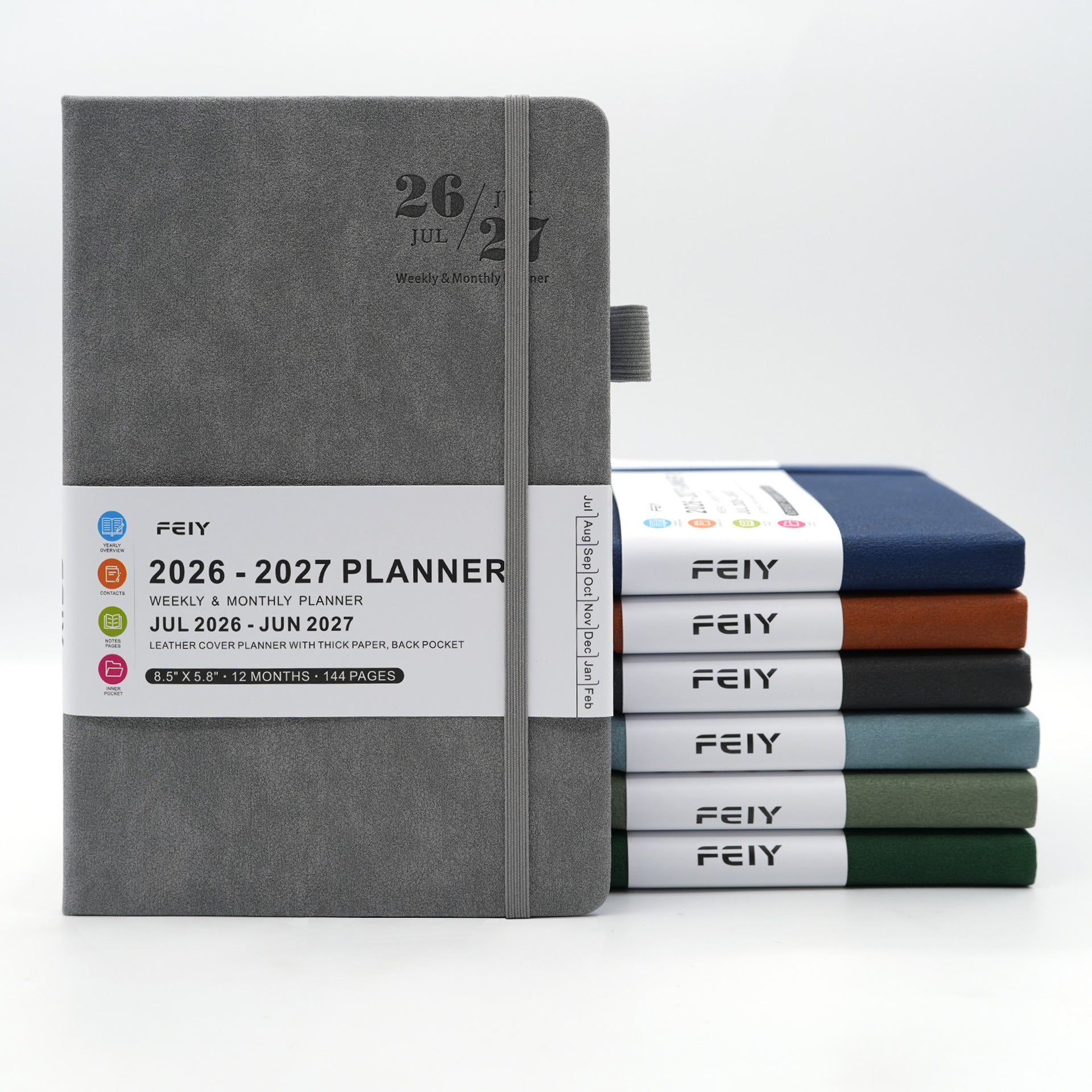 2026 2027 weekly planner notebook – A5 faux leather minimalist front view