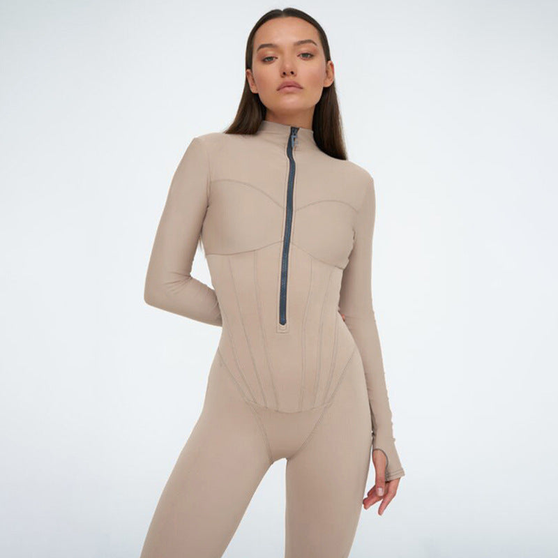 Women's Sexy Polyester Tight Zipper Jumpsuit Long Sleeve