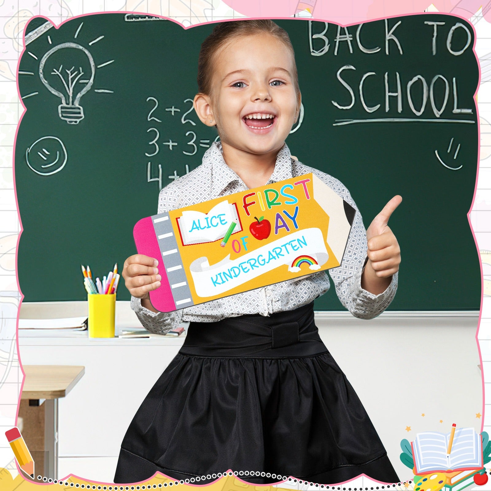First day of school sign for kids – 13.8 inch easy hold photo prop