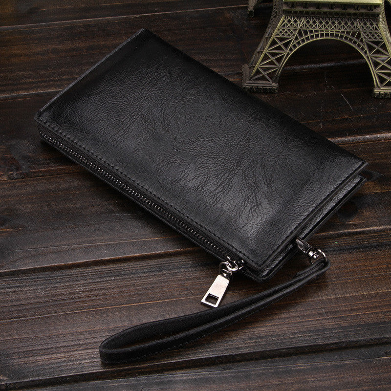 Leather phone wallet bag for men – black compact 21x12cm size detail