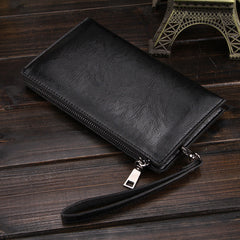 Leather phone wallet bag for men – black compact 21x12cm size detail