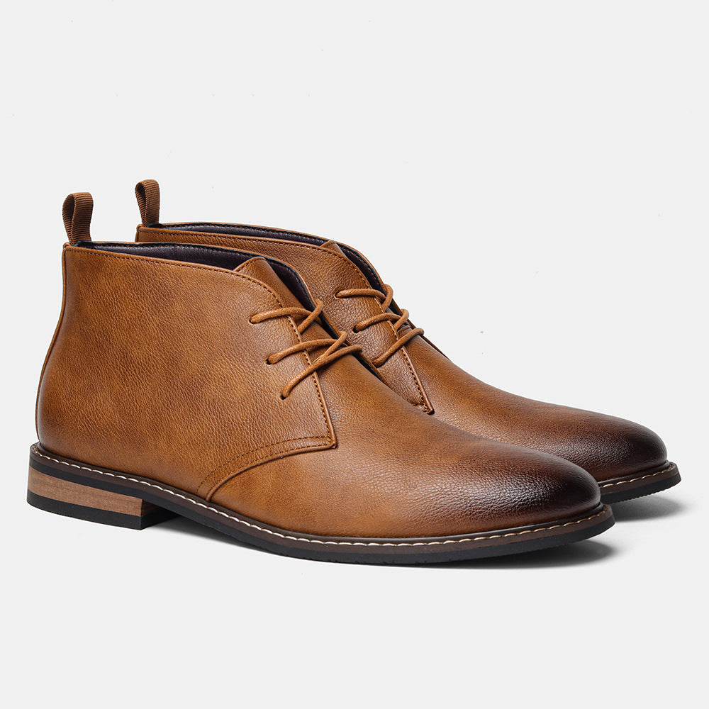 Desert Martin boots for men – PU leather lace-up retro ankle boots front view