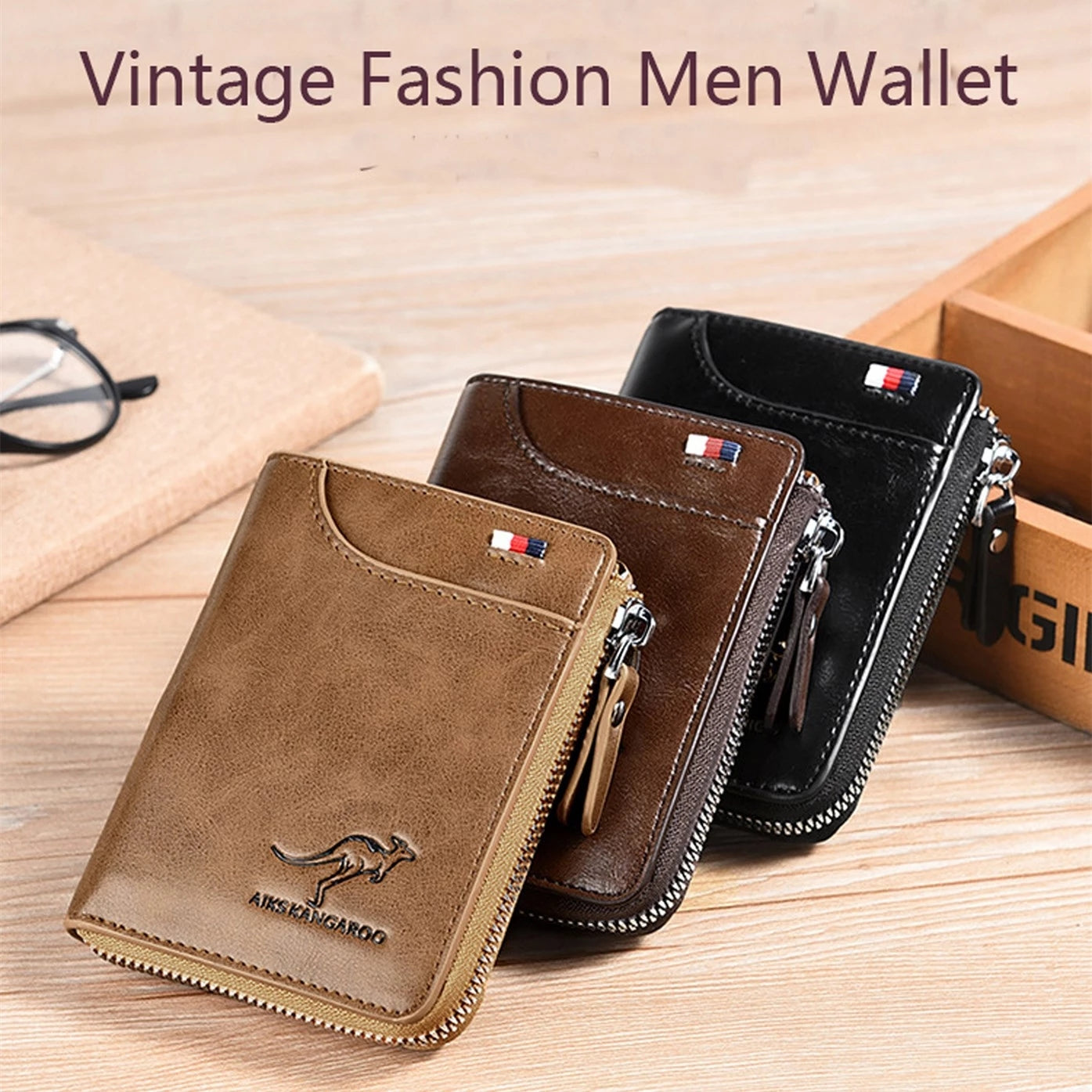Anti-theft card wallet for men – 3 color options khaki black brown