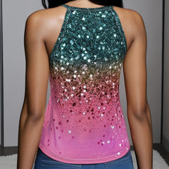 Ladies' Sequined Off Shoulder Printed Fashionable Casual Camisole Vest