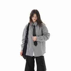 Black Plaid Shirt Long Sleeve Women Casual Loose Shirt Coat