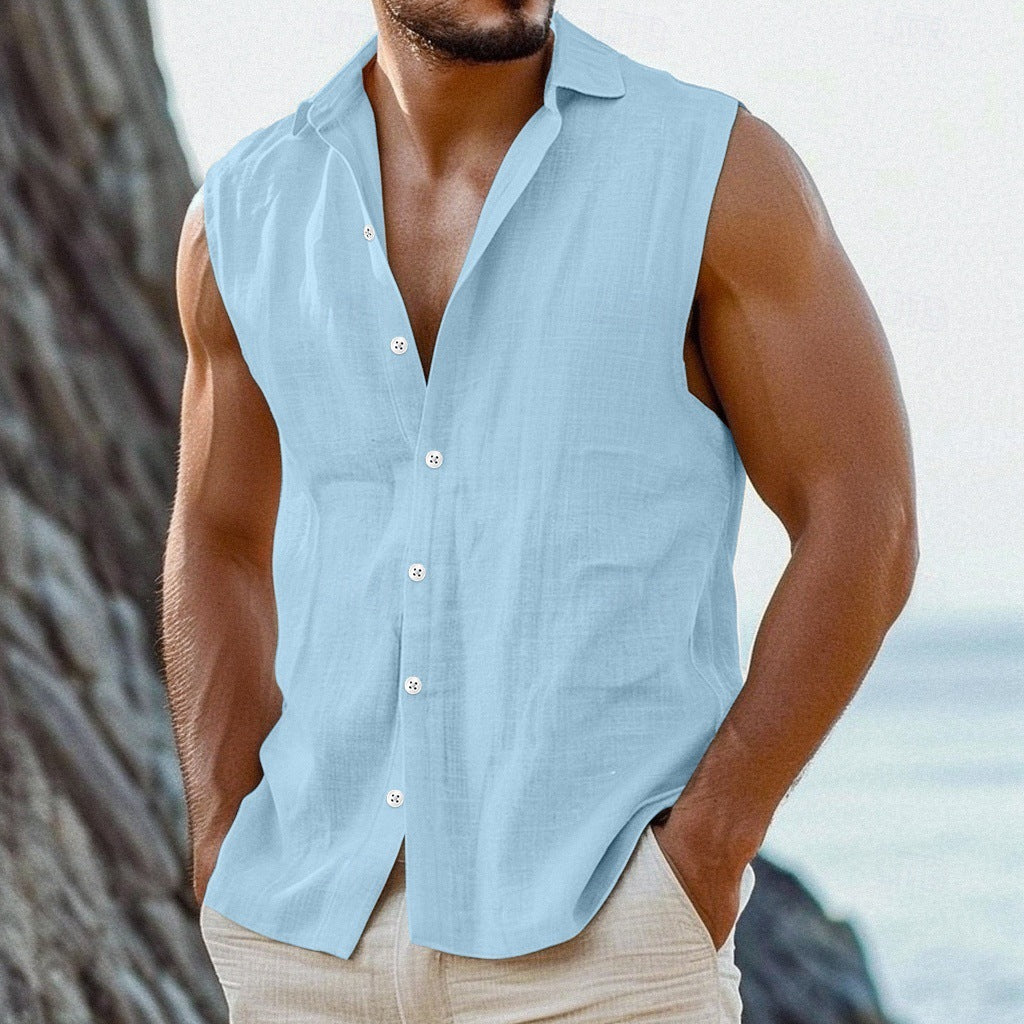 Cotton Linen Lapel Thin Simple Shirt Vest