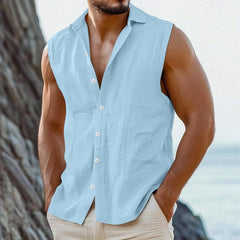 Cotton Linen Lapel Thin Simple Shirt Vest