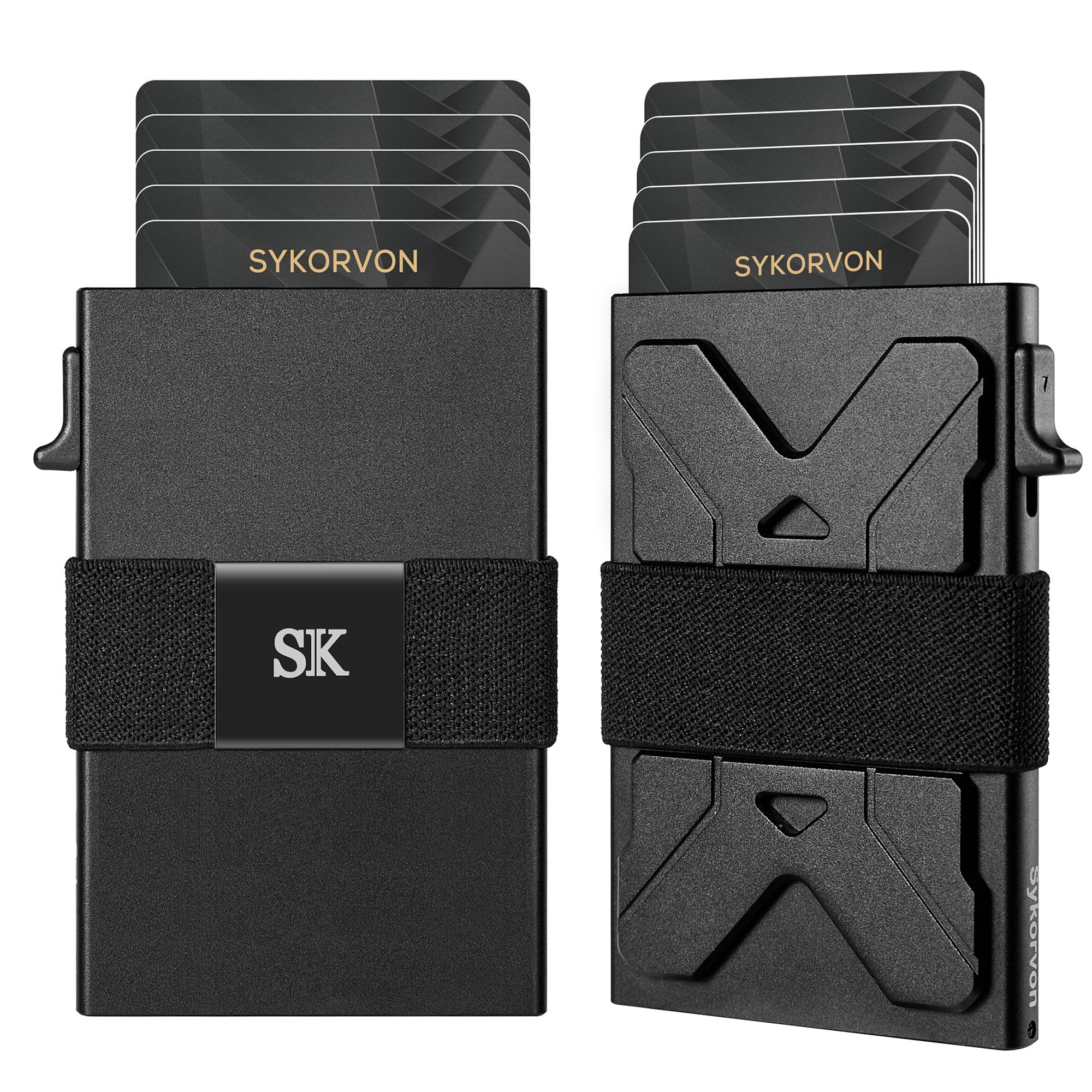 RFID blocking slim metal wallet for men – holds 12 cards plus cash strap