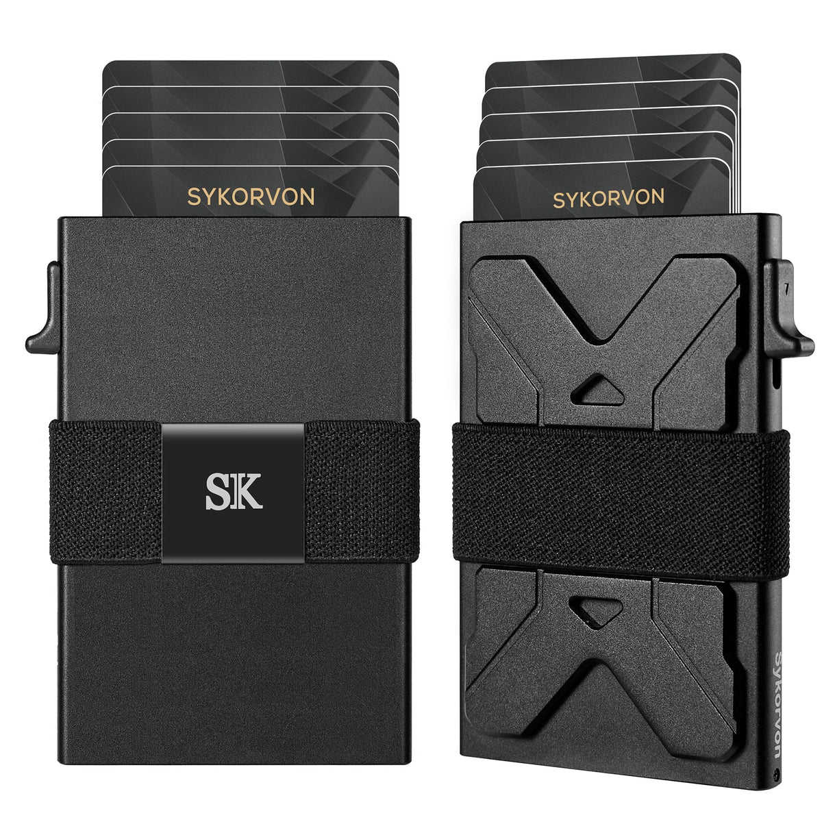 RFID blocking slim metal wallet for men – holds 12 cards plus cash strap