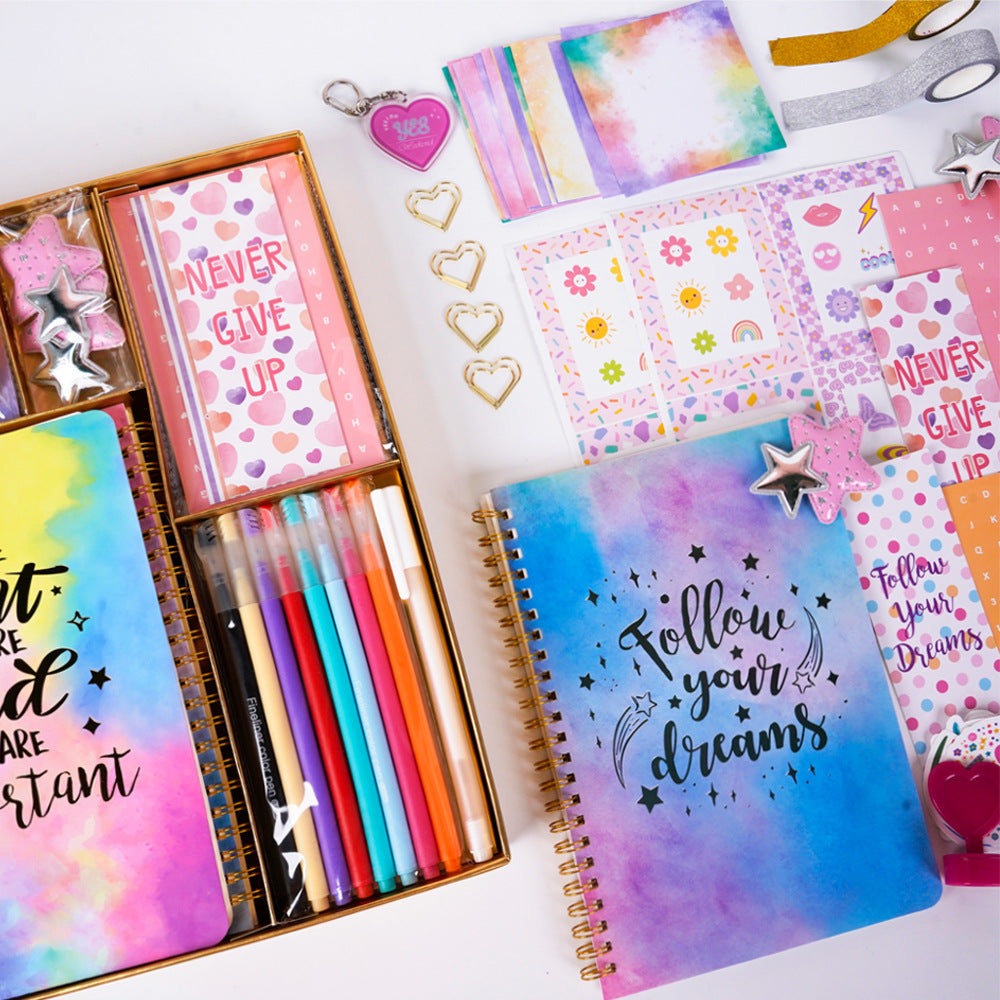 Scrapbook diary gift set for girls – heart seal gold clips photo frame stickers