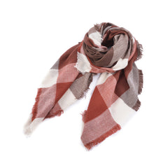59 X 59in Deep Pinkwhite  Large Grid Womens Fall Winter Scarf Plaid Tassel Soft Warm Blanket Scarves Womens Shawl Wraps