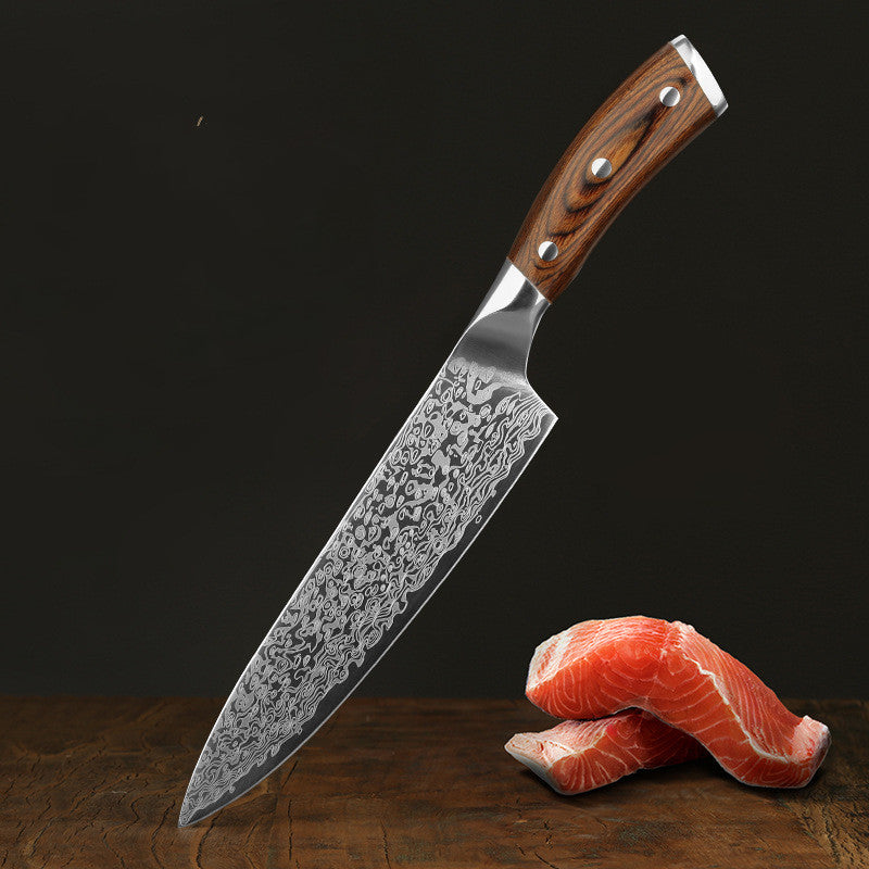 German steel kitchen knife chopper – laser engraved non-stick pattern