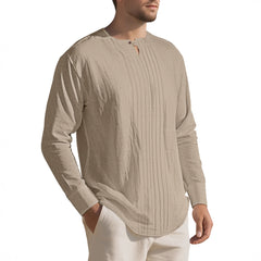 Long Sleeve New Solid Color Linen Design European And American Men's Casual
