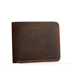 Retro short wallet for men – black genuine leather paint surface detail