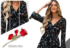 New Fashion Deep V Slim Fit Flare Sleeve Dress