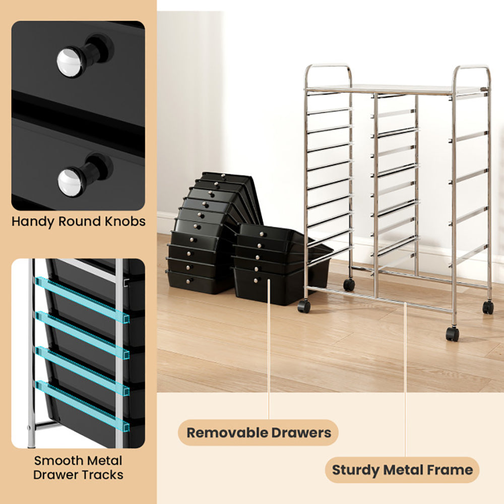 15 drawer rolling storage cart – cosmetics craft supply storage
