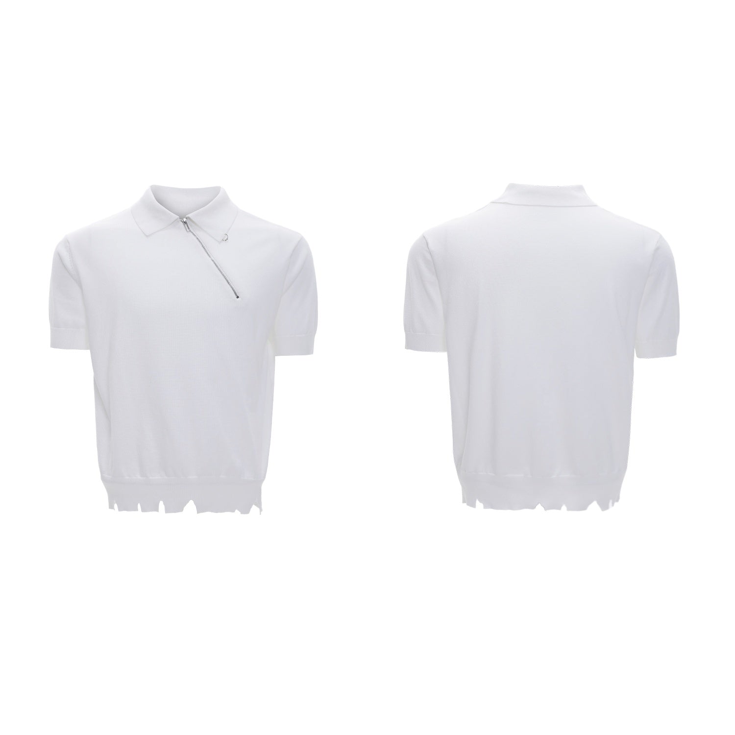 Ice-feeling Slim-fit Knitted Polo Shirt Oblique Zipper