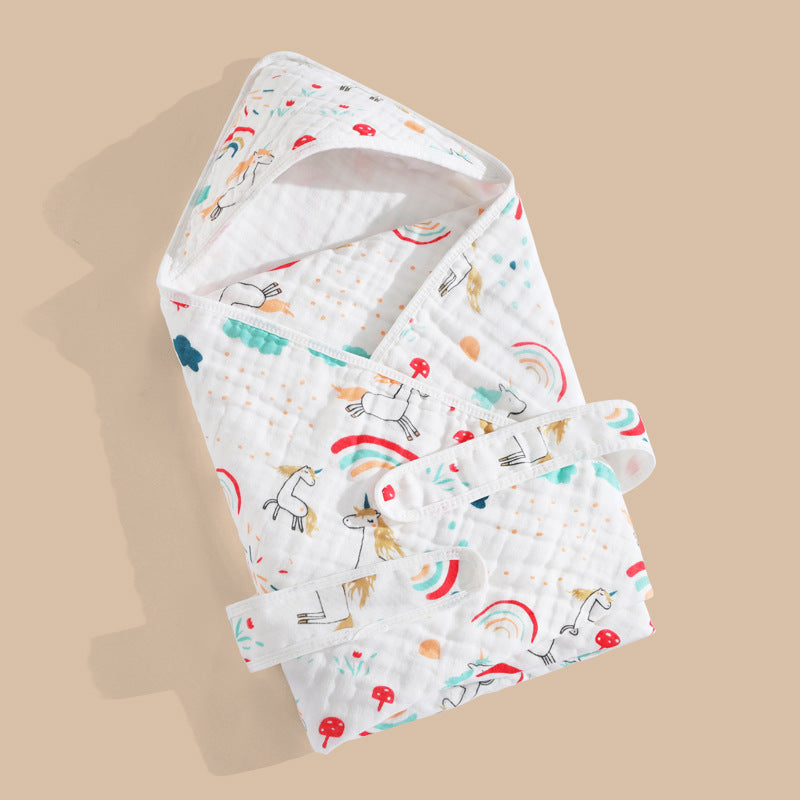 Pure Cotton Gauze Spring Newborn Cotton Hooded Bath Towel Baby Blanket