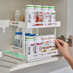Under sink pull-out spice rack organizer – double layer 15cm 20cm options