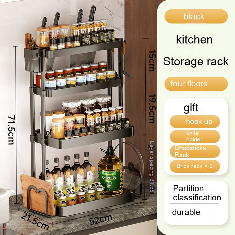 Kitchen seasoning rack multi-layer storage – black modern minimalist design