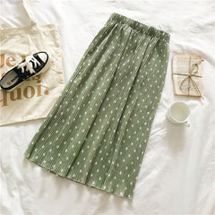 Mid-length Polka-dot Skirt All-match Slimming Mid-length Lace-up Pleated