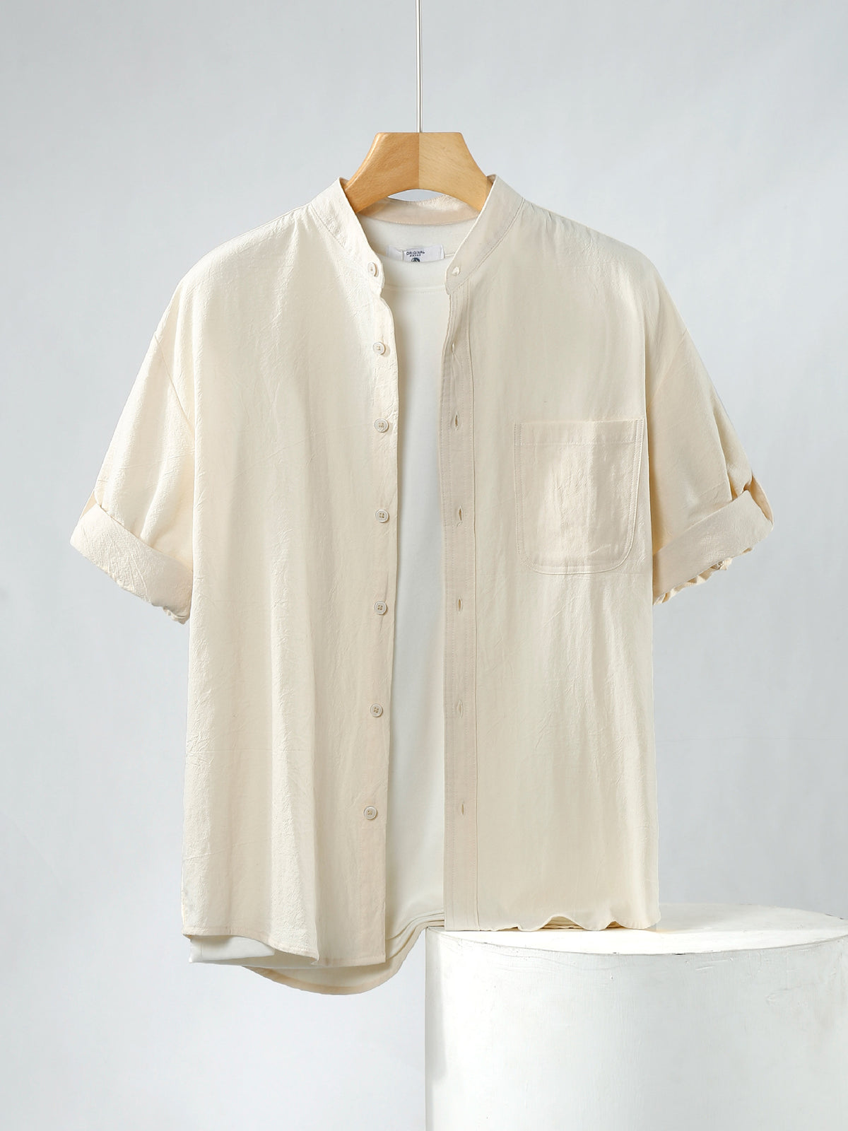 Linen Shirt Men's Short-sleeved Shirt Loose Men's Clothing Chinese Style Summer Cotton Linen Men's Solid Color Simple Stand Collar Top