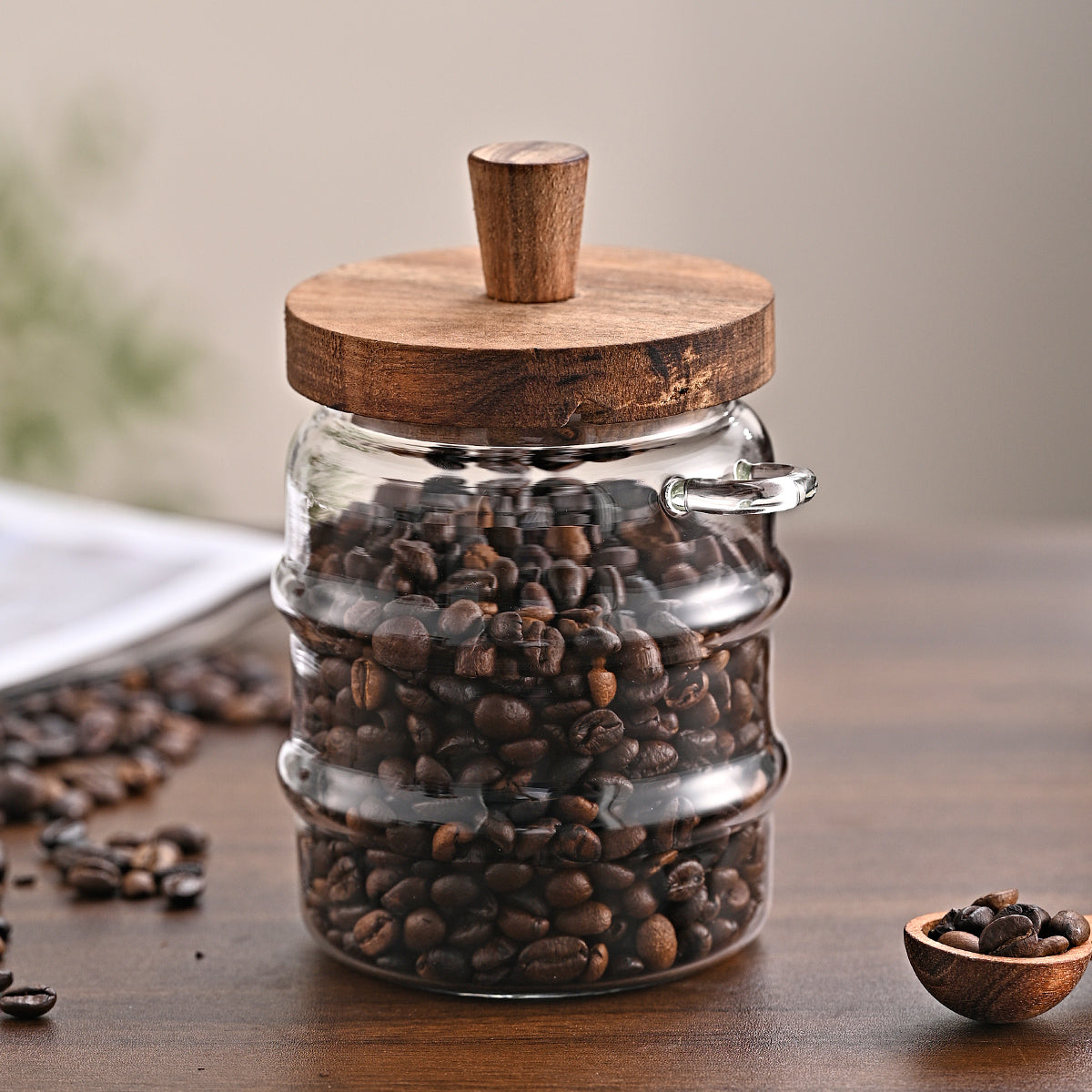 Glass storage jar with spoon – seasoning salt pepper organization