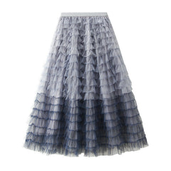 Gradient Color Net Yarn Cake Skirt Multi-level Swing