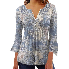 Women's Single-breasted Fashion V-neck Half-sleeve Top