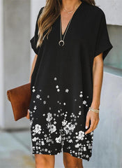Floral Short Sleeve Transfer Knee Length Casual Dress